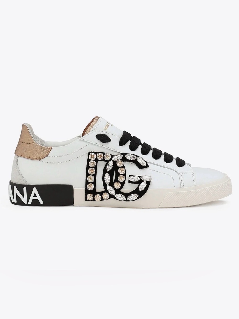 Dolce & Gabbana Portifino White Leather Sneakers with Crystal DG Logo 💥 New